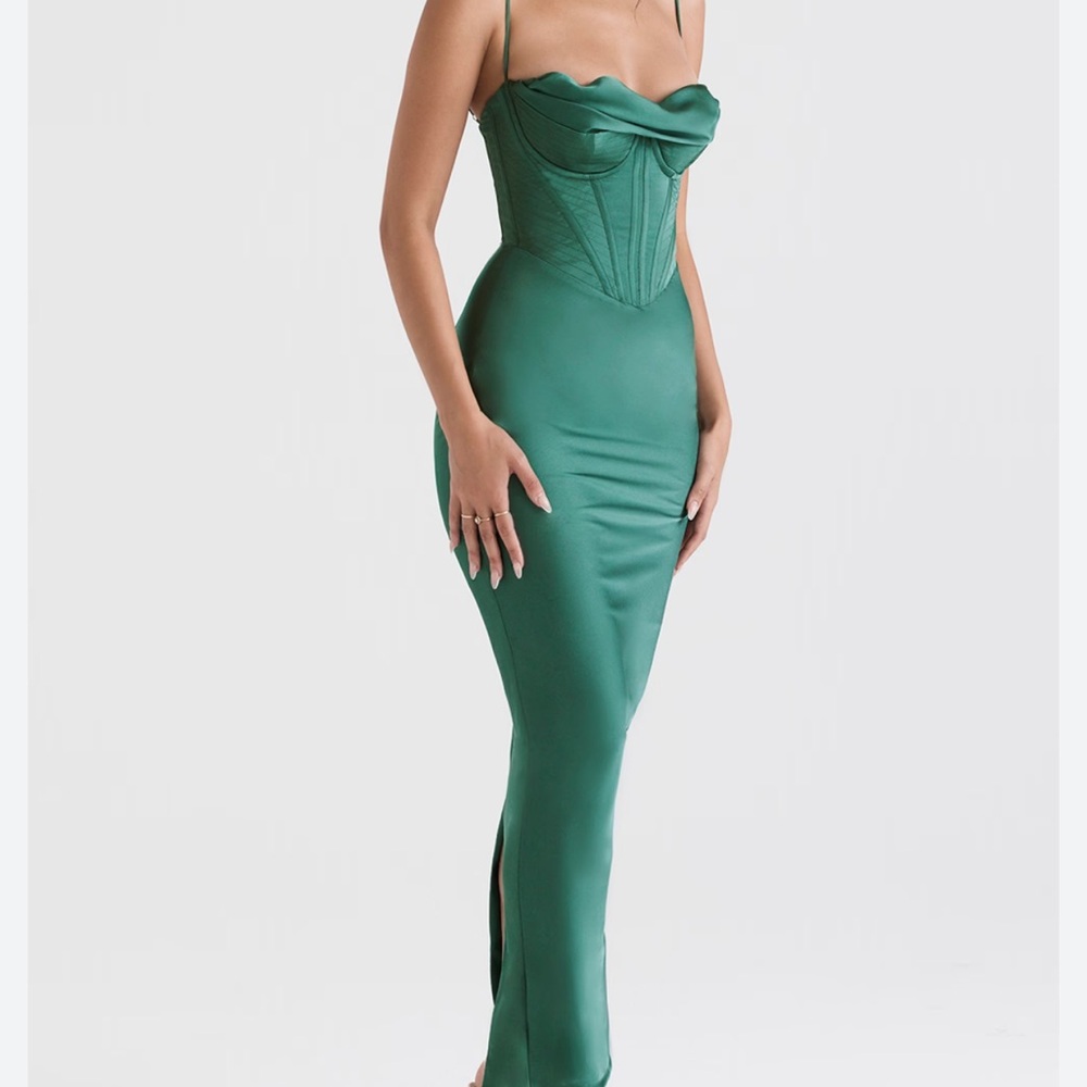 HOUSE OF CB CHARMAINE FOREST CORSET MAXI DRESS
